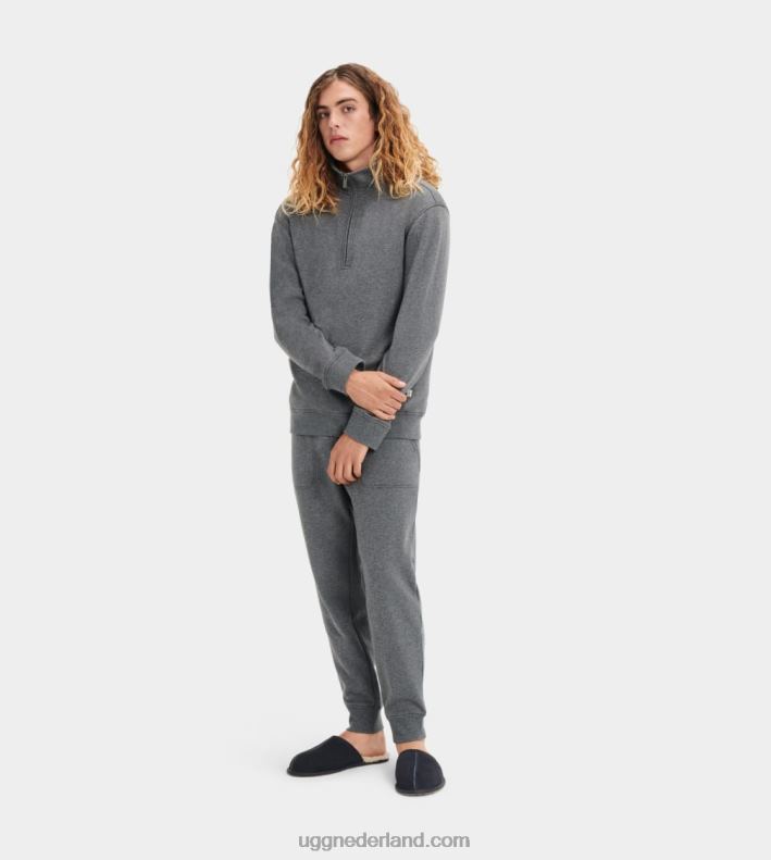 Heren houtskool heide UGG zeke pullover met halve rits 686ZP1847