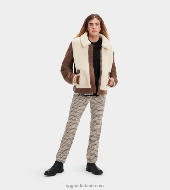 Heren donkere kastanje UGG kaz schapenvacht jas 686ZP274