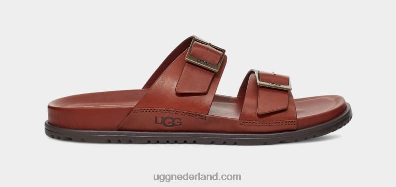 Heren cognac leer UGG Wainscott gesp glijbaan 686ZP1403