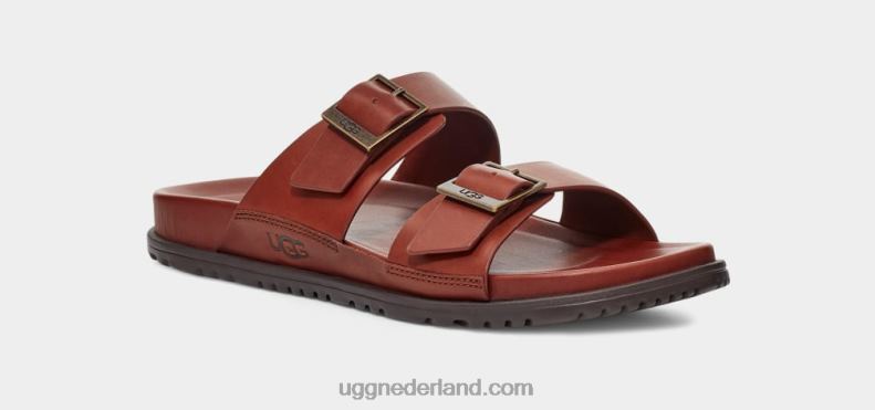 Heren cognac leer UGG Wainscott gesp glijbaan 686ZP1403