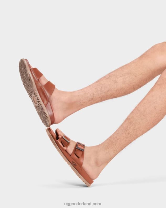 Heren cognac leer UGG Wainscott gesp glijbaan 686ZP1403