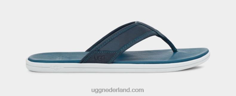 Heren marine blauw UGG lederen teenslipper aan zee 686ZP236