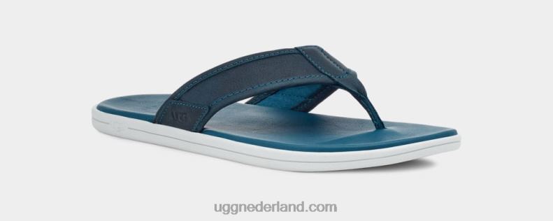 Heren marine blauw UGG lederen teenslipper aan zee 686ZP236