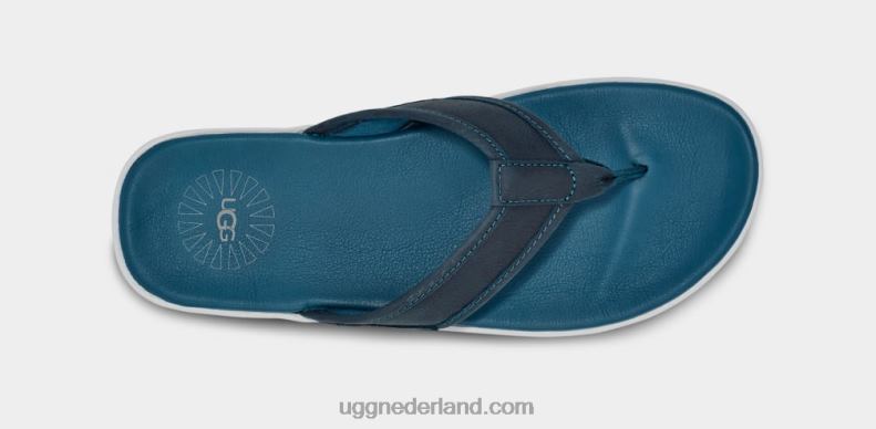 Heren marine blauw UGG lederen teenslipper aan zee 686ZP236