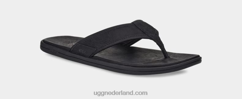 Heren zwart UGG lederen teenslipper aan zee 686ZP1550