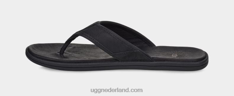 Heren zwart UGG lederen teenslipper aan zee 686ZP1550