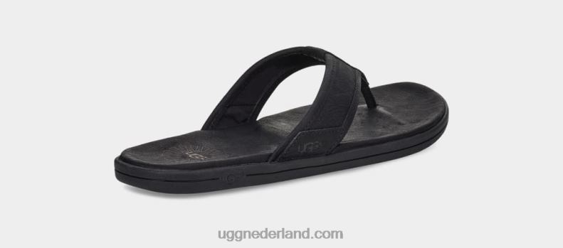 Heren zwart UGG lederen teenslipper aan zee 686ZP1550