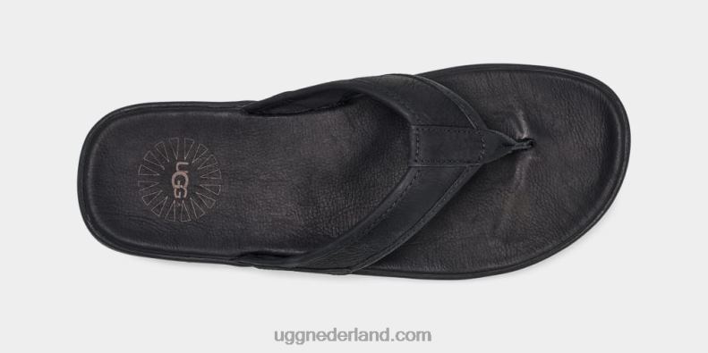 Heren zwart UGG lederen teenslipper aan zee 686ZP1550
