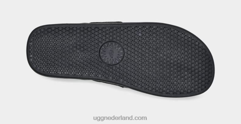 Heren zwart UGG lederen teenslipper aan zee 686ZP1550
