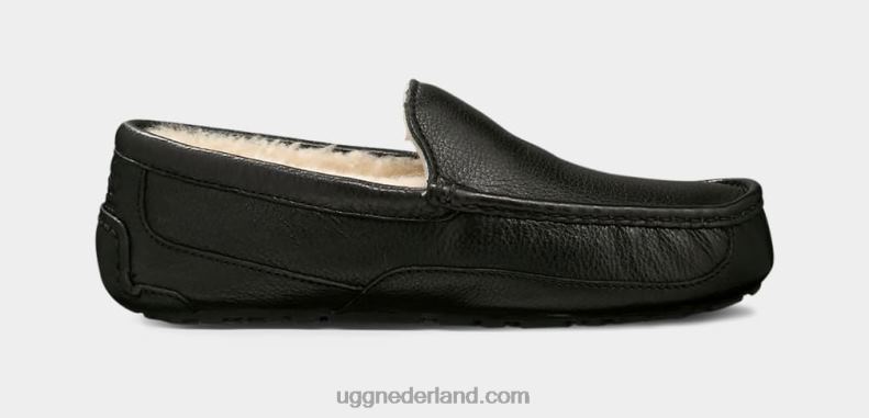 Heren zwart UGG ascot leren pantoffel 686ZP1539