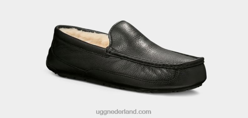 Heren zwart UGG ascot leren pantoffel 686ZP1539