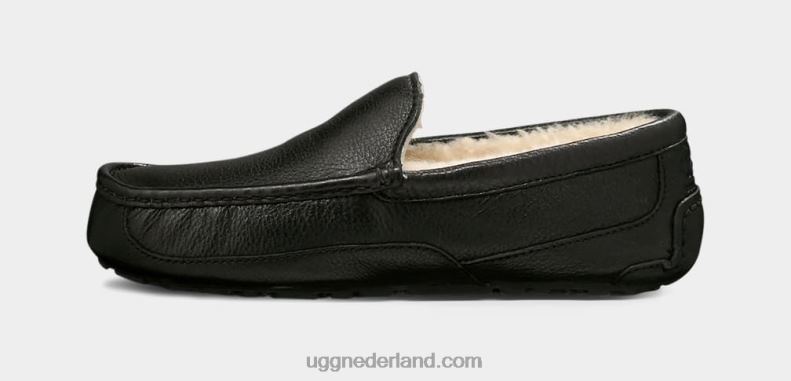 Heren zwart UGG ascot leren pantoffel 686ZP1539