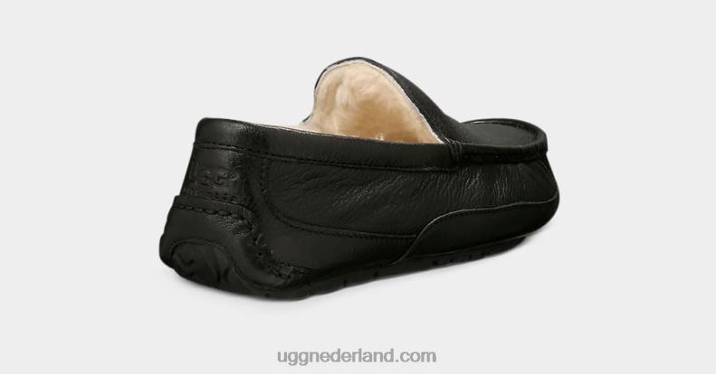Heren zwart UGG ascot leren pantoffel 686ZP1539