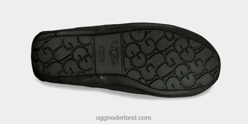 Heren zwart UGG ascot leren pantoffel 686ZP1539
