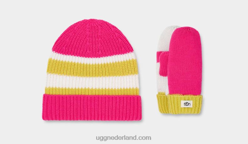 kinderen neonroze multi UGG set met muts en handschoenen met kleurvlakken 686ZP1764