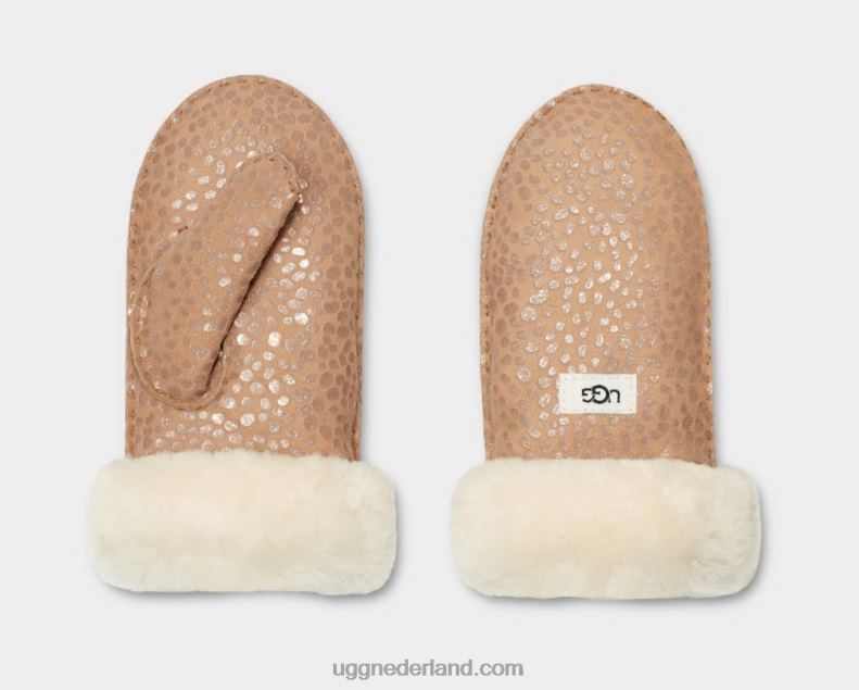 kinderen sprankelende stip kastanje UGG Sparkle dot schapenvacht want 686ZP251