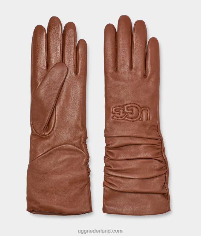 vrouwen kastanje UGG lederen handschoen met gekreukt logo 686ZP1347