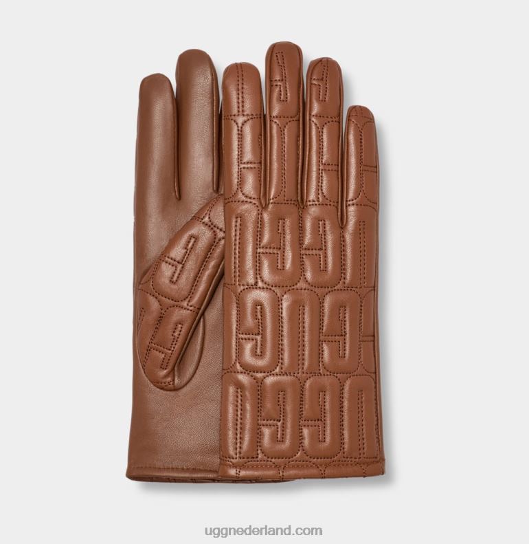 vrouwen kastanje UGG leren handschoen met gewatteerd logo 686ZP2258