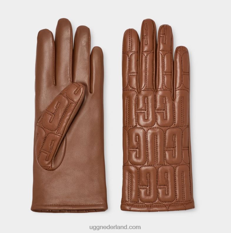 vrouwen kastanje UGG leren handschoen met gewatteerd logo 686ZP2258
