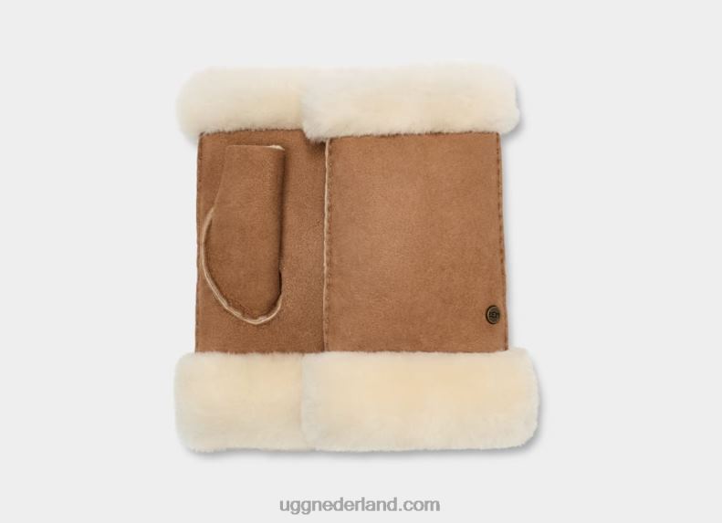 vrouwen kastanje UGG vingerloze handschoen van schapenvacht 686ZP1254