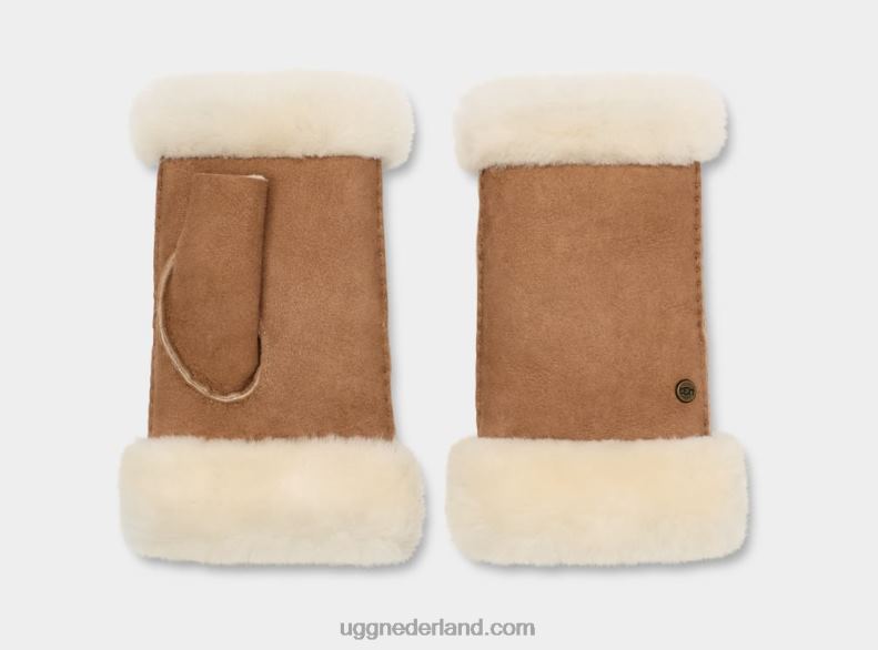 vrouwen kastanje UGG vingerloze handschoen van schapenvacht 686ZP1254