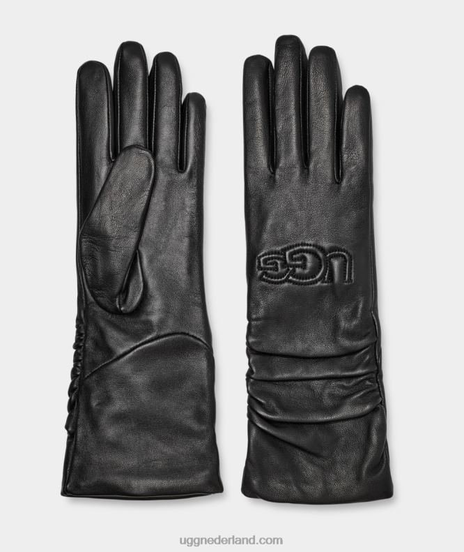 vrouwen zwart UGG lederen handschoen met gekreukt logo 686ZP1346