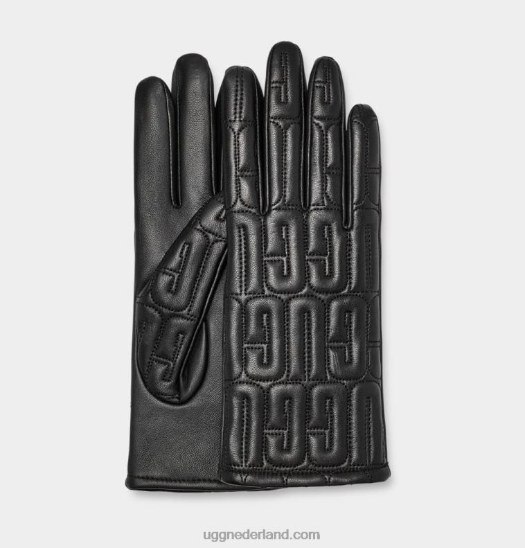 vrouwen zwart UGG leren handschoen met gewatteerd logo 686ZP2257