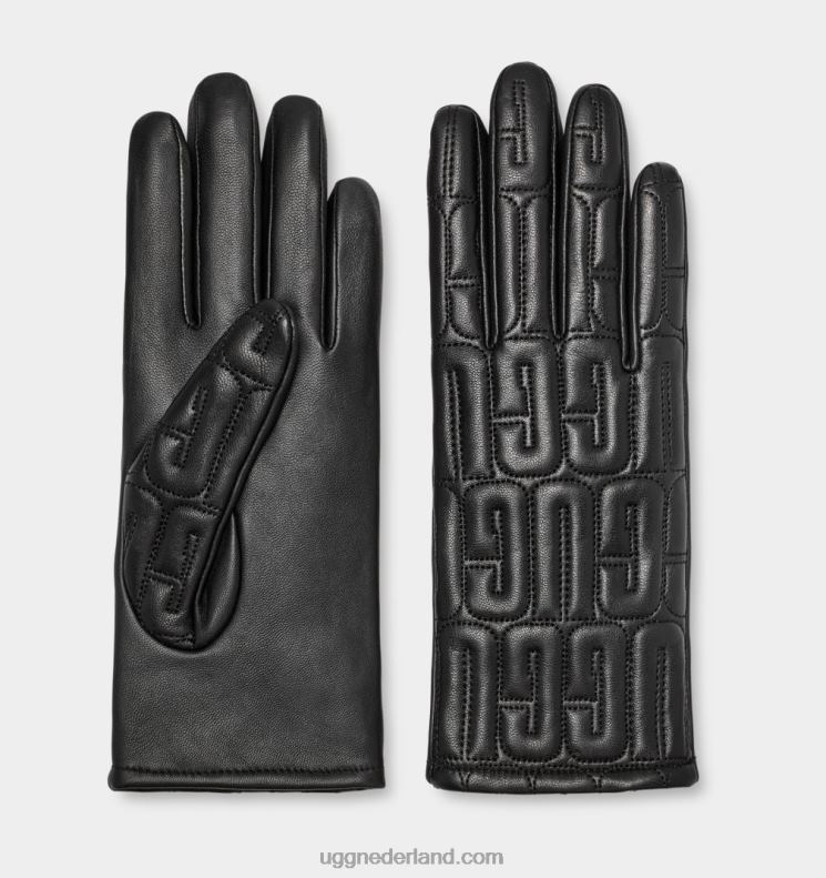 vrouwen zwart UGG leren handschoen met gewatteerd logo 686ZP2257