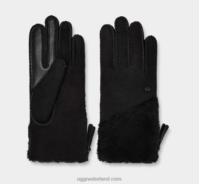 vrouwen zwart UGG schapenvacht handschoen met ritssluiting 686ZP144