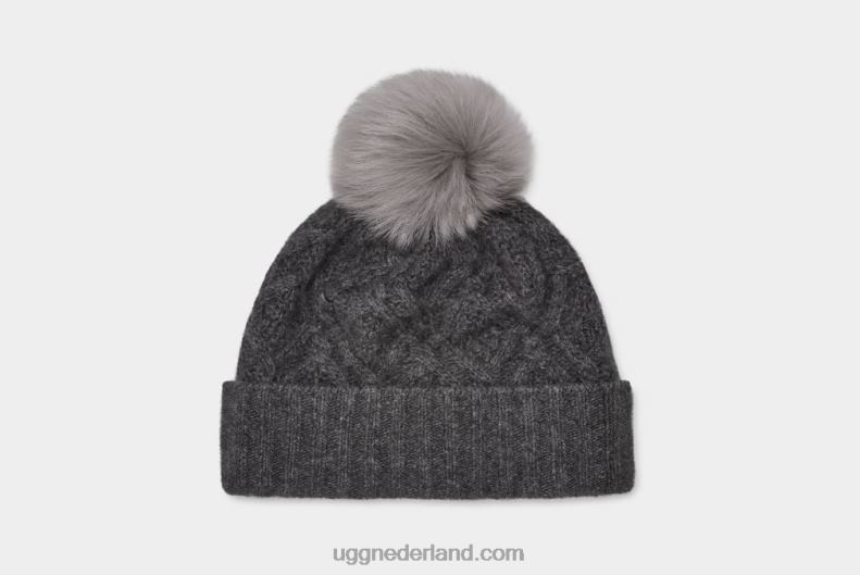 vrouwen middel grijs gemêleerd UGG desmond kabel gebreide pom muts 686ZP1244