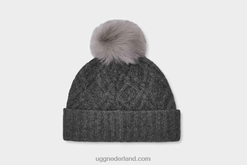 vrouwen middel grijs gemêleerd UGG desmond kabel gebreide pom muts 686ZP1244