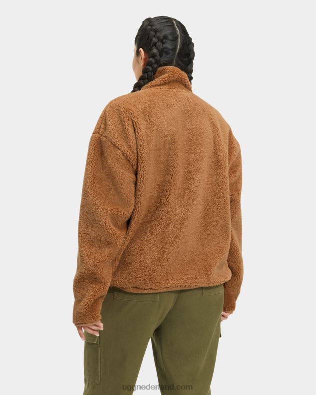 vrouwen geelbruin UGG atwell sherpa pullover met halve drukknopen 686ZP2199
