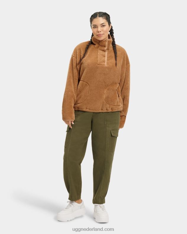 vrouwen geelbruin UGG atwell sherpa pullover met halve drukknopen 686ZP2199