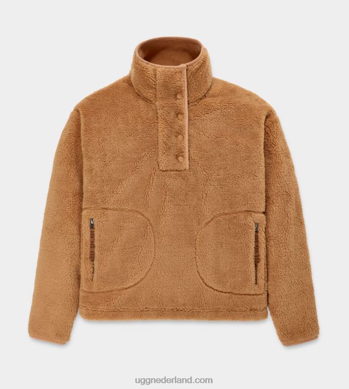 vrouwen geelbruin UGG atwell sherpa pullover met halve drukknopen 686ZP2199