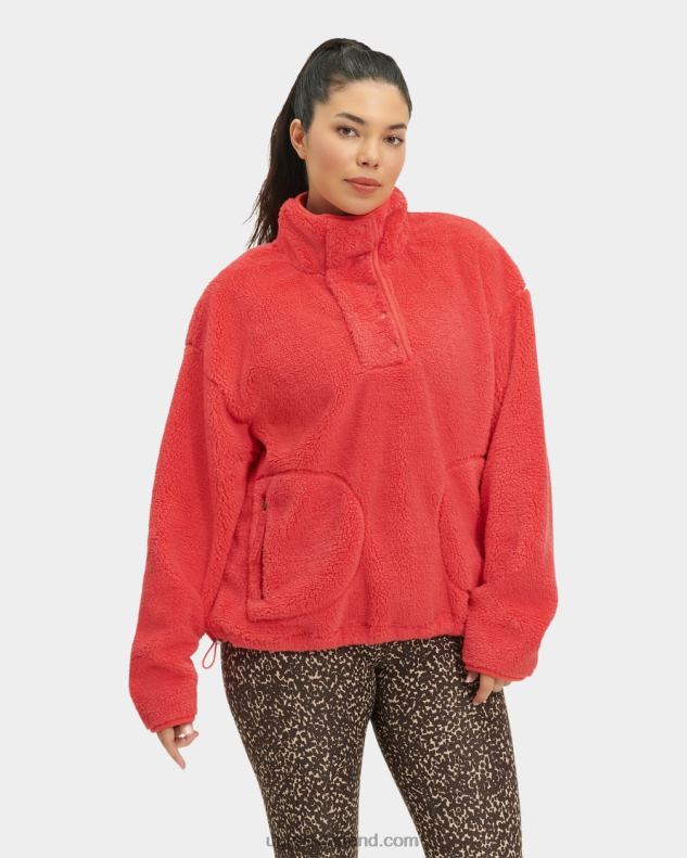 vrouwen rode bes UGG atwell sherpa pullover met halve drukknopen 686ZP151