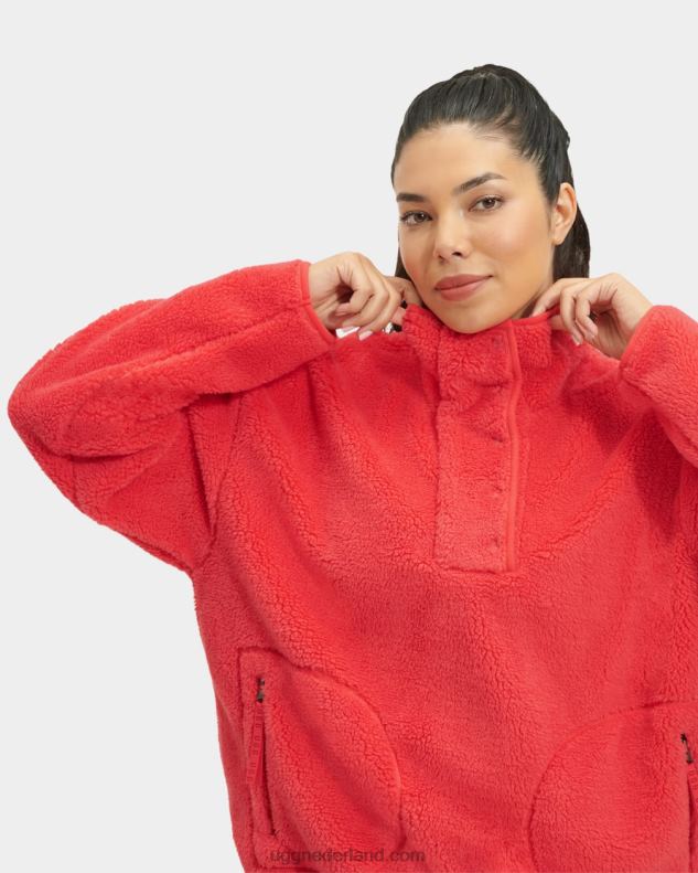 vrouwen rode bes UGG atwell sherpa pullover met halve drukknopen 686ZP151