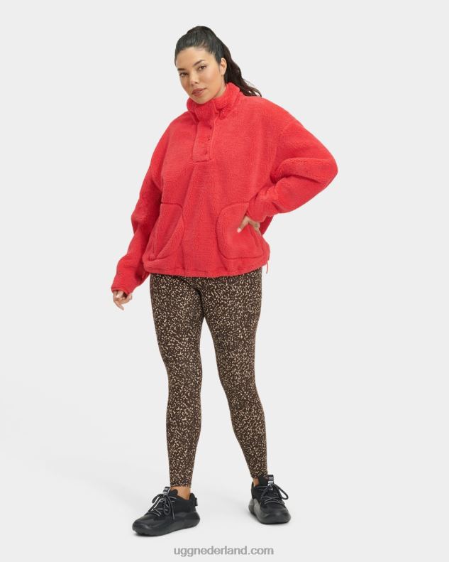 vrouwen rode bes UGG atwell sherpa pullover met halve drukknopen 686ZP151