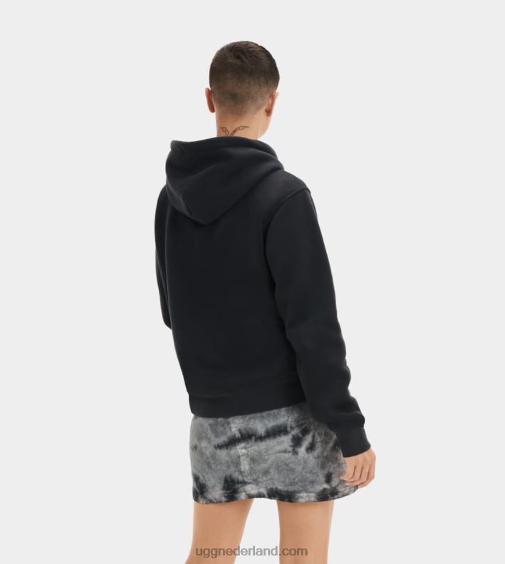 vrouwen zwart UGG grijze hoodie met fuzzy logo 686ZP903