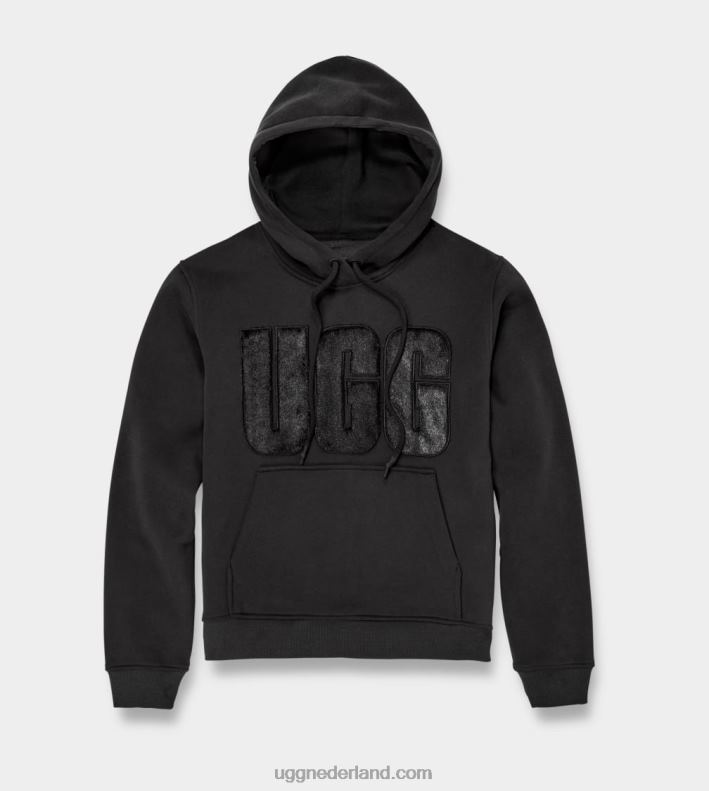 vrouwen zwart UGG grijze hoodie met fuzzy logo 686ZP903
