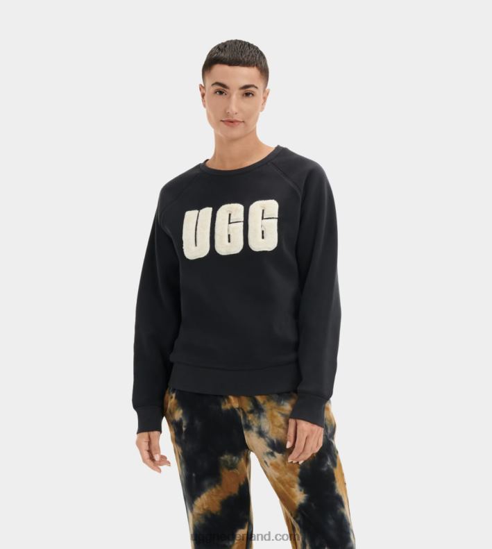 vrouwen zwart/crème UGG madeline fuzzy logo ronde hals 686ZP1018