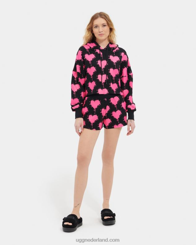 vrouwen zwart/taffy roze UGG korte keira-hoodie 686ZP191