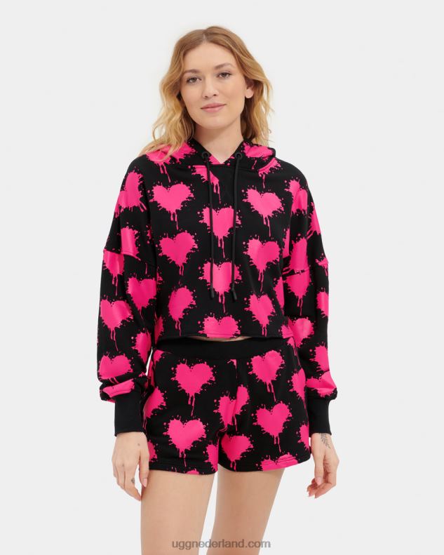 vrouwen zwart/taffy roze UGG korte keira-hoodie 686ZP191
