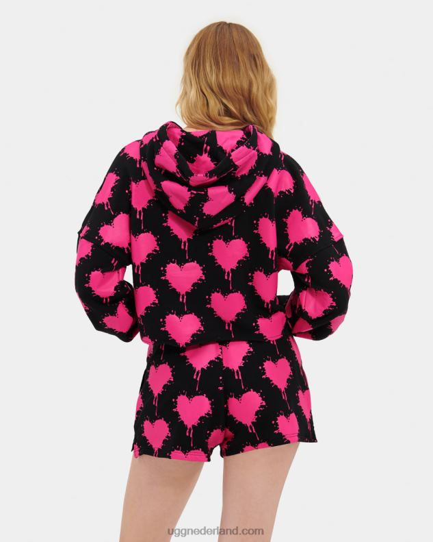 vrouwen zwart/taffy roze UGG korte keira-hoodie 686ZP191