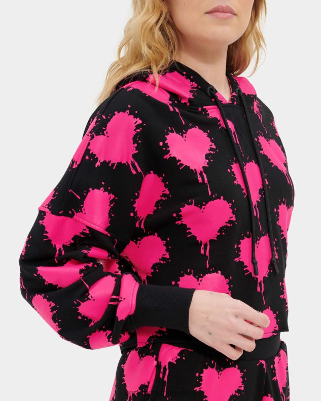 vrouwen zwart/taffy roze UGG korte keira-hoodie 686ZP191