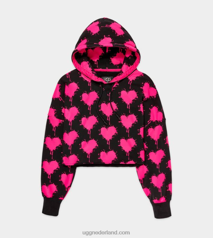 vrouwen zwart/taffy roze UGG korte keira-hoodie 686ZP191
