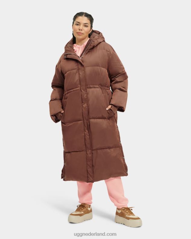 vrouwen donkere kastanje UGG keeley lange puffer jas 686ZP2154