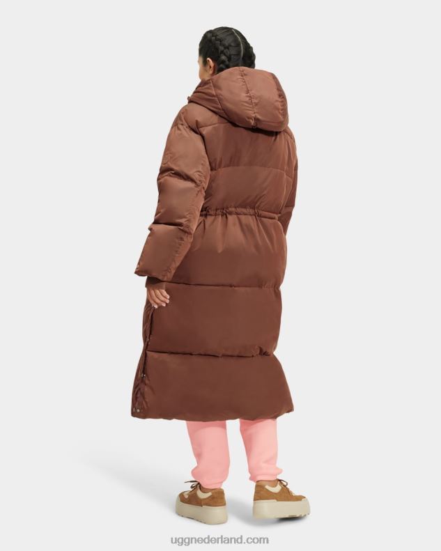 vrouwen donkere kastanje UGG keeley lange puffer jas 686ZP2154