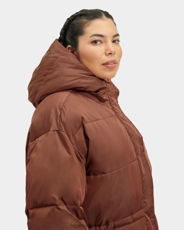 vrouwen donkere kastanje UGG keeley lange puffer jas 686ZP2154