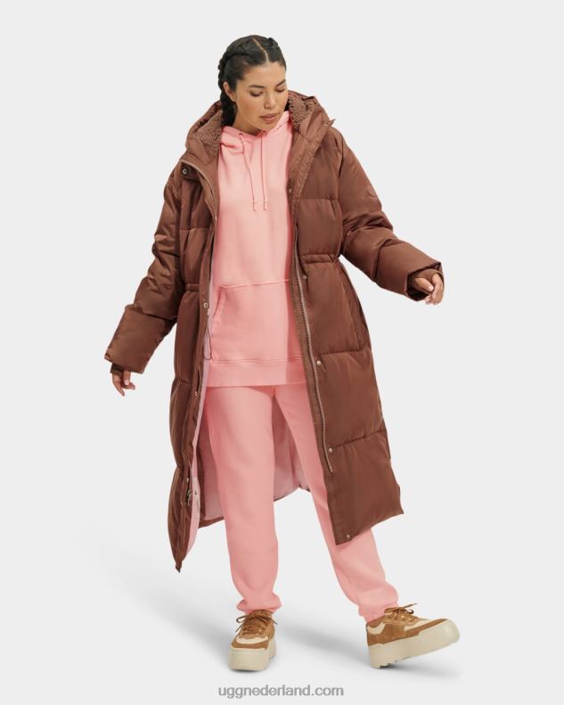vrouwen donkere kastanje UGG keeley lange puffer jas 686ZP2154
