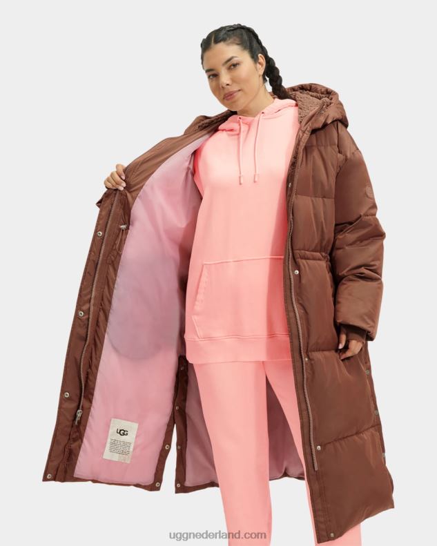 vrouwen donkere kastanje UGG keeley lange puffer jas 686ZP2154
